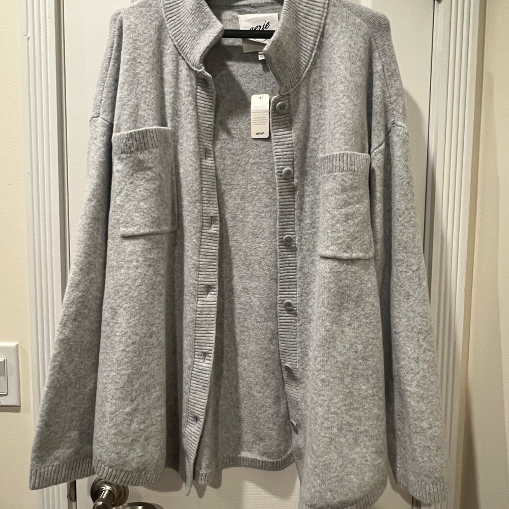 Aerie Light Gray Button-Up Cardigan
